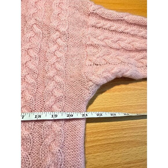 Vtg Distinction Sweater Sz L Mohair Blend Pink Cableknit 90s Grandmacore Stretch - Picture 4 of 10